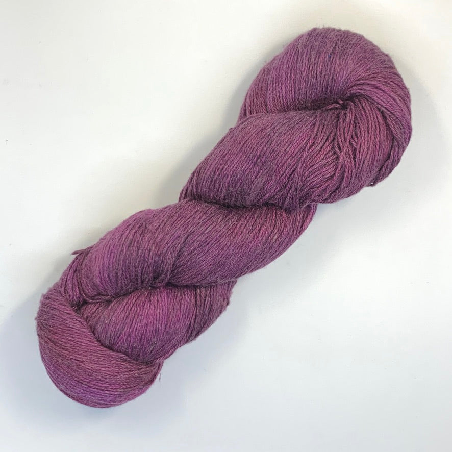 Sweet Georgia Flaxen Silk Fine, Knitted swatch in Elderberry