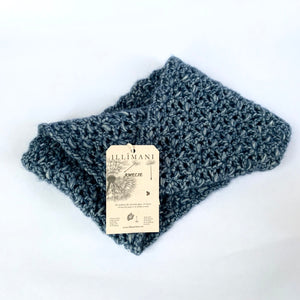 Illimani's Amelie Yarn in Denim Blue, crocheted Classic Snood by Erika Knight 