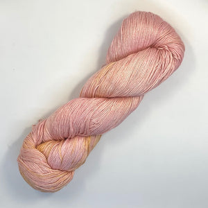Sweet Georgia Flaxen Silk Fine, Knitted swatch in Rose Gold